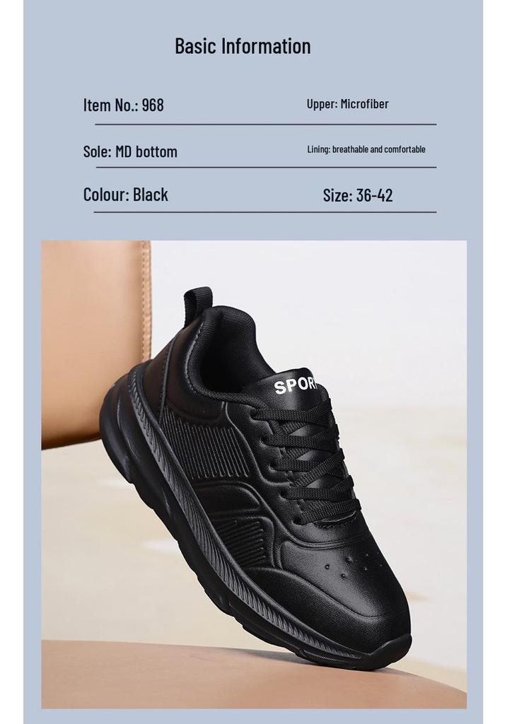 Lightweight Black Leather Women's Sneakers - Big Size, Comfortable, Autumn/Winter Collection, Size 42