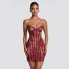 2026 Spring/Summer Women's Lace Bandeau Striped High-Waisted Slimming Dress