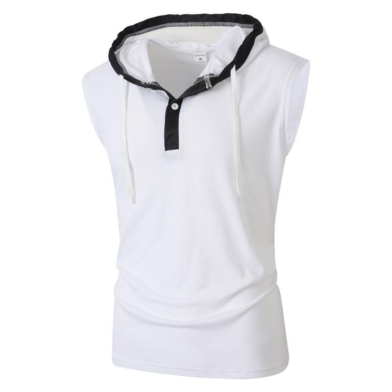 Mens Casual Sleeveless Hooded Solid Pullover Tank Top