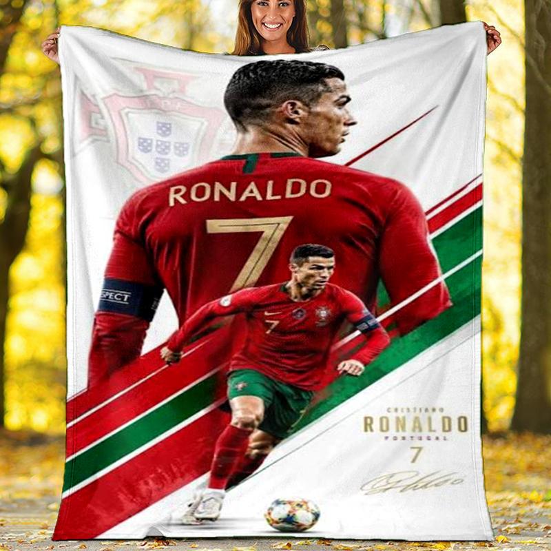 Coperta Flanella Stampa Maglia Ronaldo, Coperta Morbida Calda Leggera per Soggiorno, Divano Letto Campeggio Ufficio