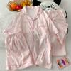 Retro Small Floral High-End Wrinkled Cloth Pajamas Women'S Summer Casual Homewear Short-Sleeved Three-Piece Set