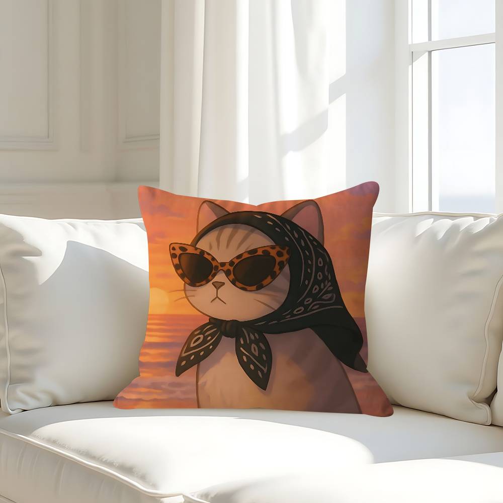 A Kitten Wearing A Headscarf Cushion Cover Car Throw Pillow Case For Sofa Car Christmas Gift 40x40cm 45x45cm