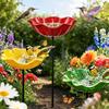 Metall Gartenstecker: Handgefertigter Vogeltränke mit Blumendesign - Bienen-Schmetterlings-Wasserstation für den Außenbereich im Garten - Dekoration für Naturliebhaber