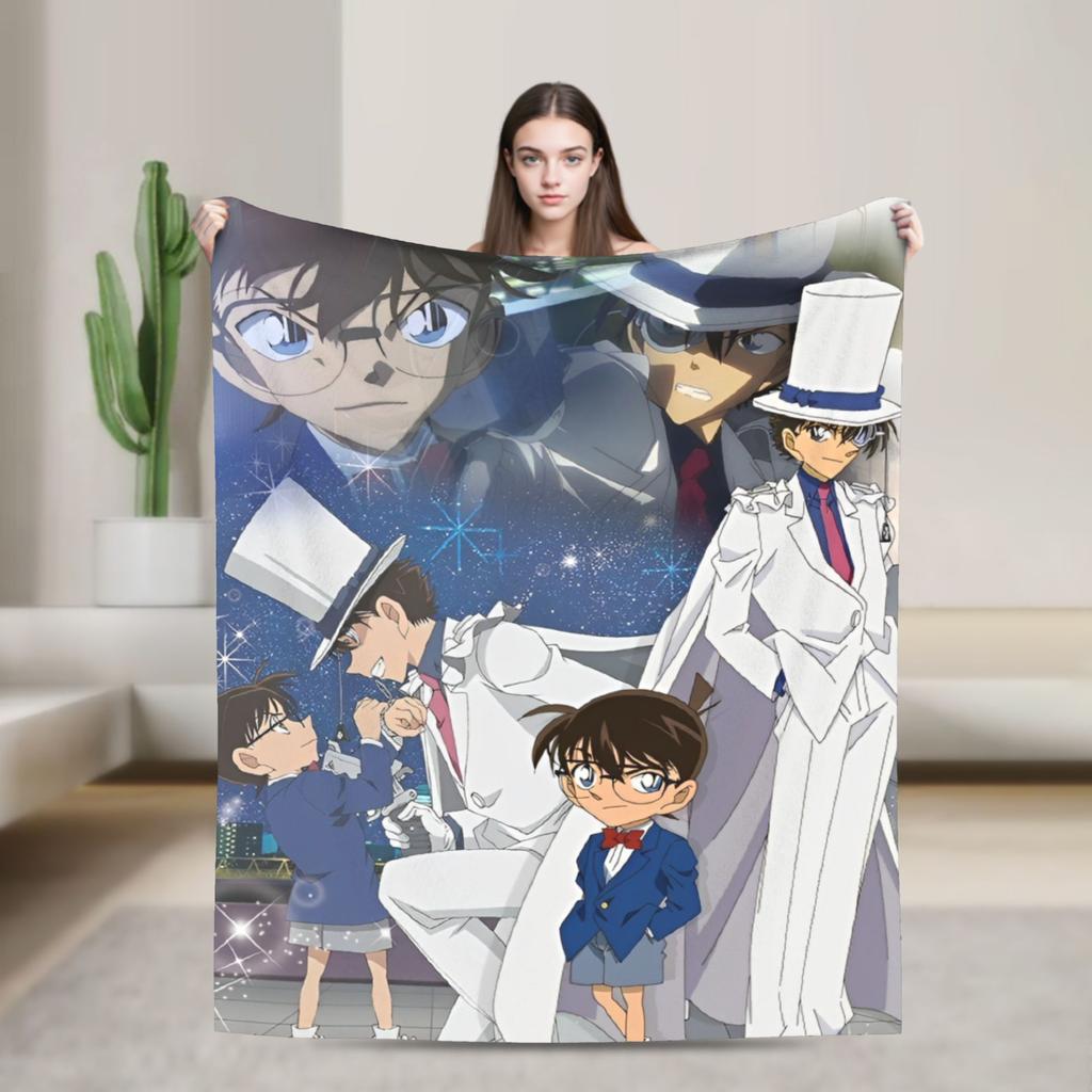 Vintage 90s Detective Conan Anime Blanket Kuroba Kaito Fuzzy Vintage Soft Throw Blankets Bedding Lounge Spring/Autumn Outdoor