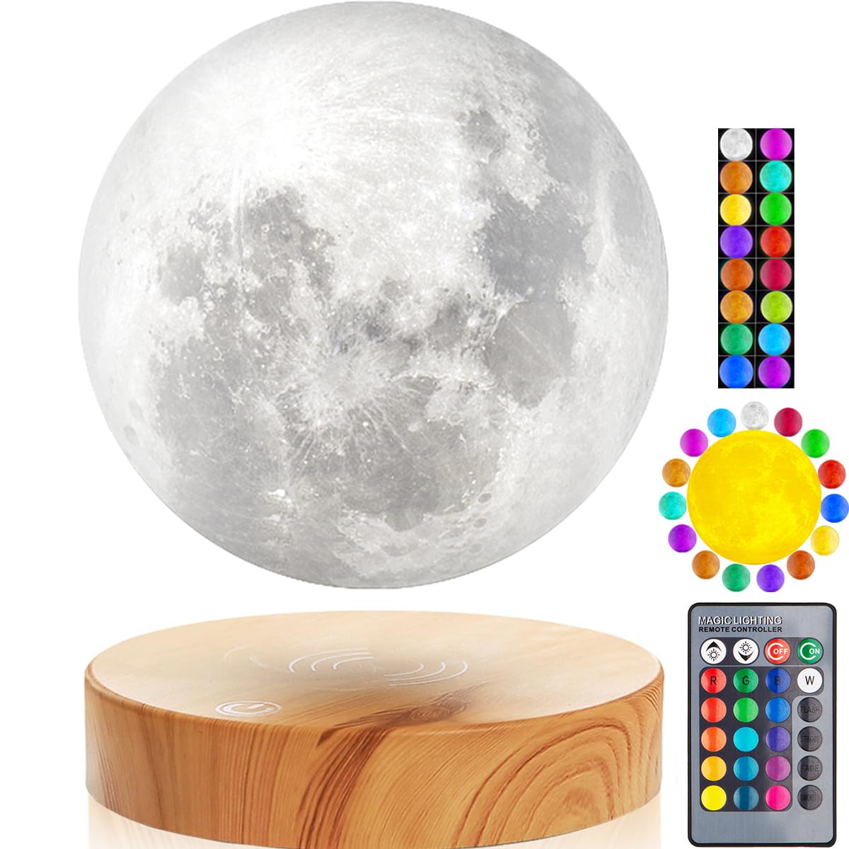 

Vgazer Levitating Moon Lamp with Wooden Base and 3D Printing Technology Floating and Spinning in Mid-Air Freely - A Unique Gift, Room Decor, Night