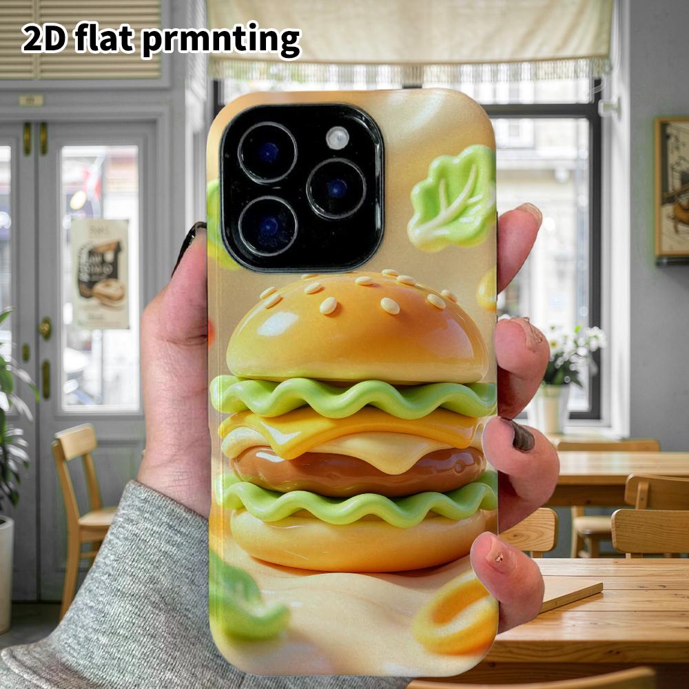 Phone Case: 2D flat design suitable for iPhone 18 17 16 15 14 13 Pro protective case, cartoon burger, perfect Christmas and Halloween holiday gift