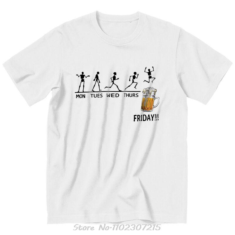 Funny Skeleton Beer Days T Shirt Men Short Sleeve Cotton Tshirts Time Schedule T-shirt Monday Tuesday Wednesday Thursday Tee Top