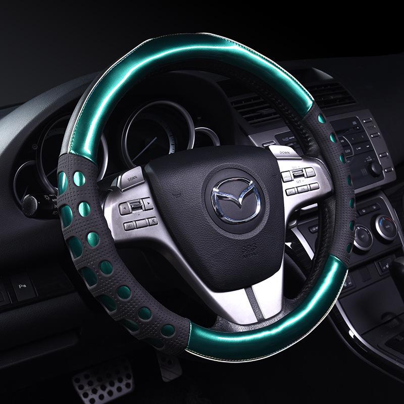 Universal Non-slip Car Steering Wheel Cover, All-Season Soft Grip, Colorful Rain Curtain Grid, Fits 38cm Diameter, Sweat-absorbent