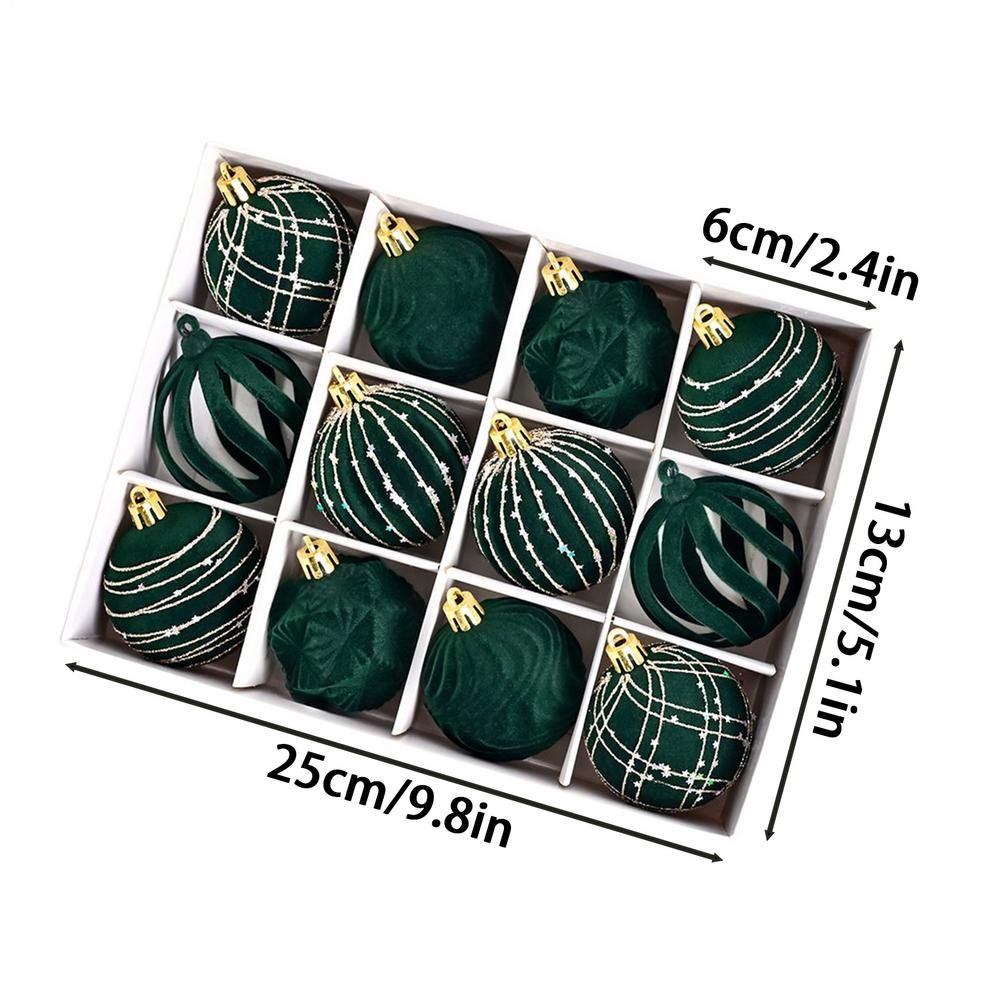 

Christmas Ball Hanging Ornaments 12 Pieces 2.4 Inch Flocked Ball Decorative Pendant for Holiday Party Home Garden 6cm зелений