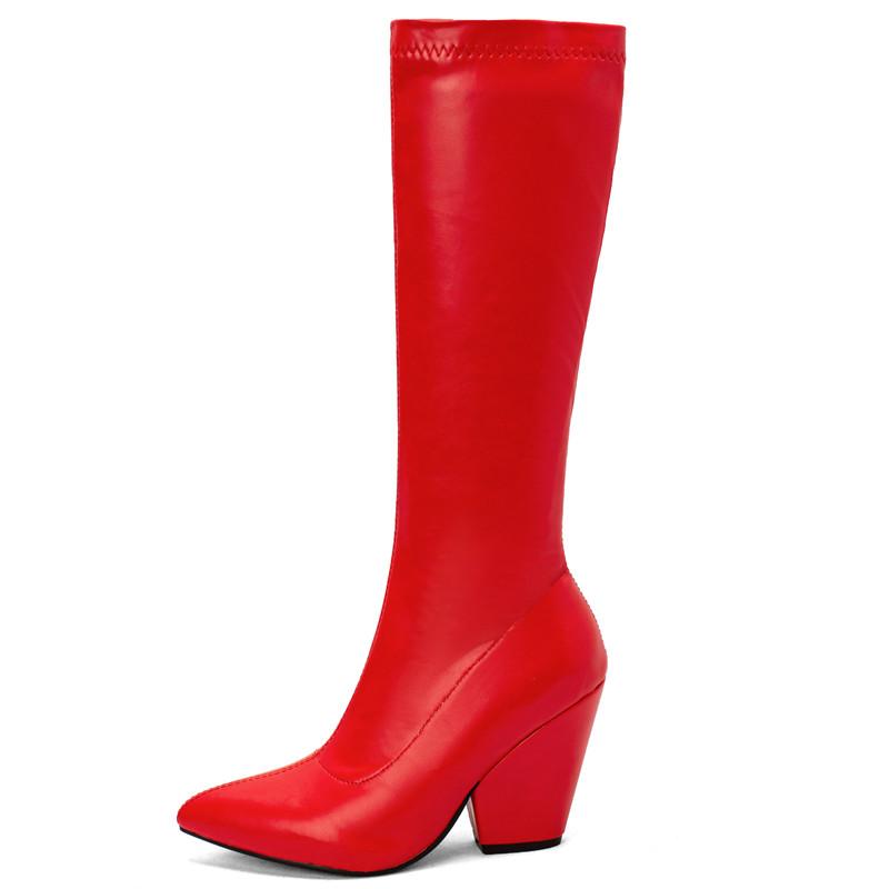 Elastic Thigh High Boots Women Shoes Autumn Winter Black Red White Wedge High Knee Boot Fetish Party Shoes Ladies Large Size