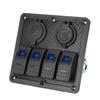 12V 24V 4 Gang Rocker Switch Panel IP65 Waterproof with Lighter Socket 2 USB for Car Boat