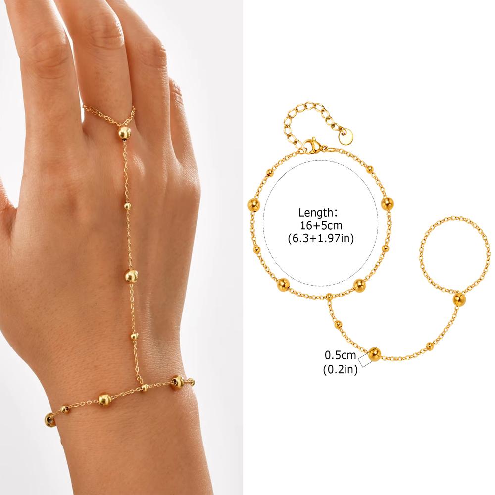 Luxury Minimalist Gold Plated Thin Chain Finger Ring Hand Chain Bracelets for Women, Party Elegant Stainless Steel Jewelry