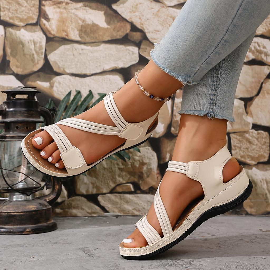 High Quality Brand Women Sandals 2025 Summer New Elastic Band Lightweight Sandals Flat Casual Outdoor Shoes for Women