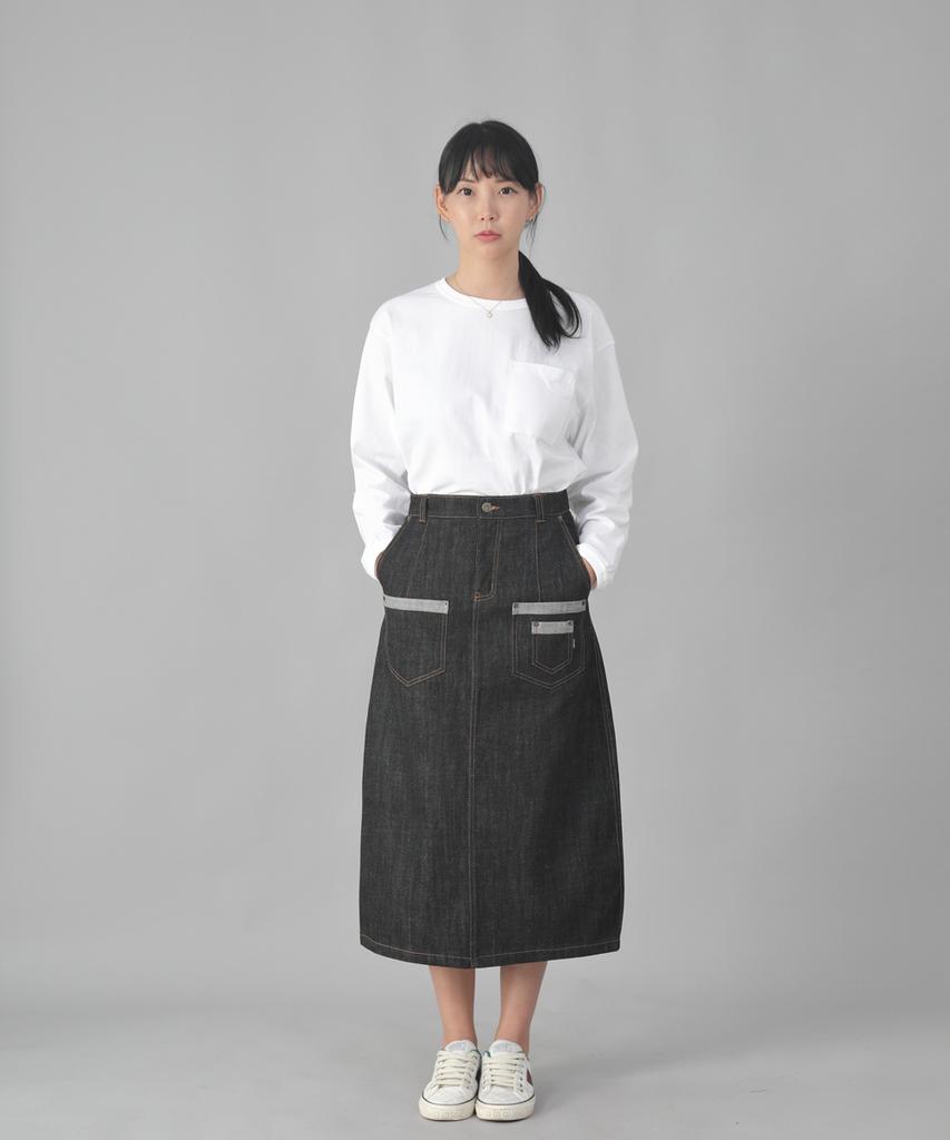 Seinteukeulu 7Pk Denim Long Skirt 7Pls-1308 Black Denim