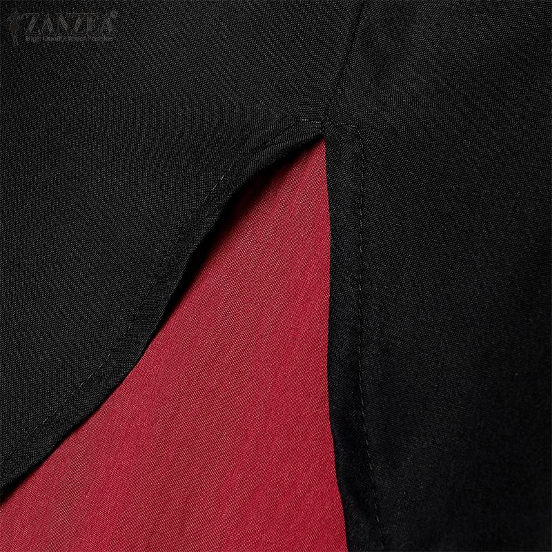 ZANZEA Women Short Sleeve Patchwork Casual Loose Blouse