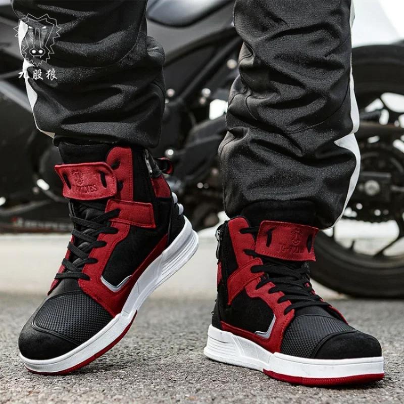 Boots Motorcyclist Shoes Men Breathable Motorbike Sneaker Microfiber Leather Adventure Touring Anti-slip Motorcycle Boots