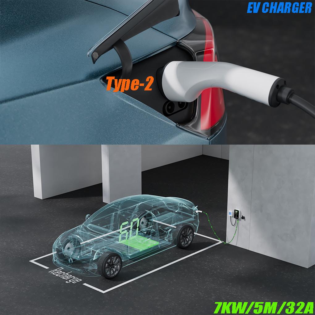 EV Wallbox 5M 7KW 32A Car Home EV Wallbox Charging Station Electric Car EV Wallbox With 5M Cable Color Screen
