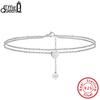 Effie Queen Fashion 925 Sterling Silver Heart Double Layer Anklet Jewelry Summer Heart Charm Beach Foot Chain Bracelet Gift SA17