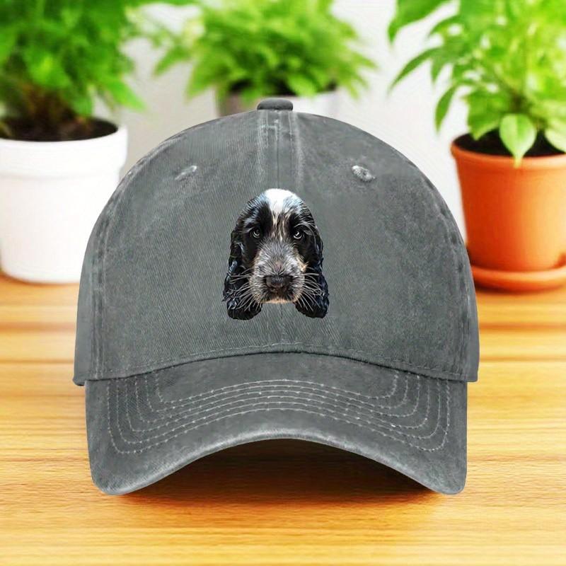 Cute Dog Print Washed Denim Baseball Cap Adjustable Curved Brim Outdoor Breathable Hat