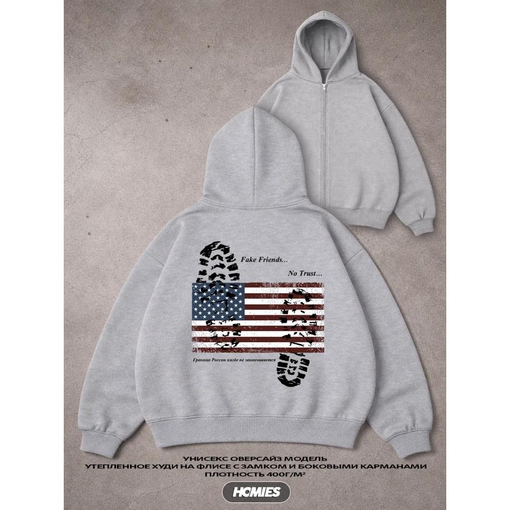 American Style Personalized Pattern Printed Men's and Women's Zipper Hoodie, Loose and Casual Zipper Sweater