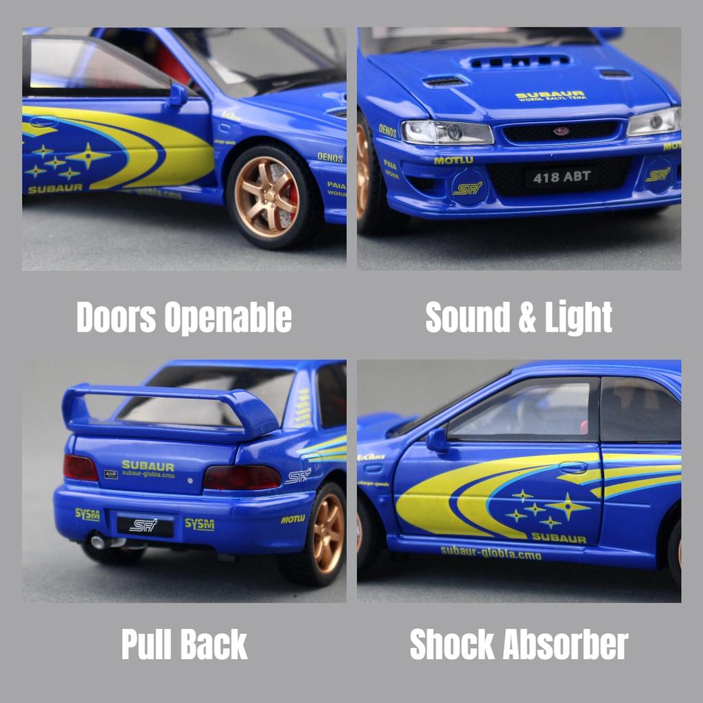 1/32 Skala Subaru Impreza WRX STI Leketøysbilmodell Støpt Legeringsmetall Miniatyr Lyd og Lys Samling Gave til Barn Gutter