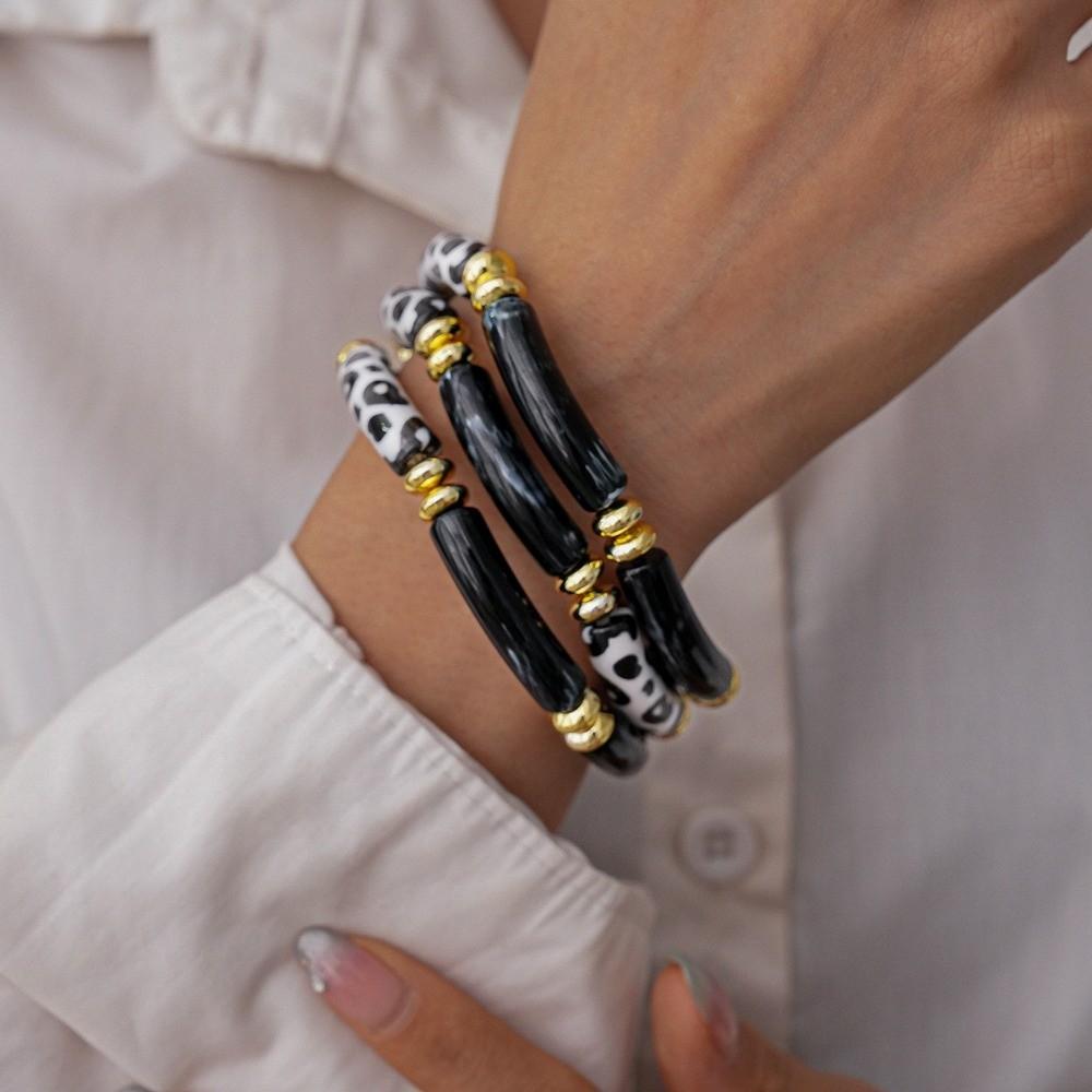 Wristband Leopard Acrylic Bracelets Acrylic Curved Tube Bangle Boho Acrylic Bracelets  Girls