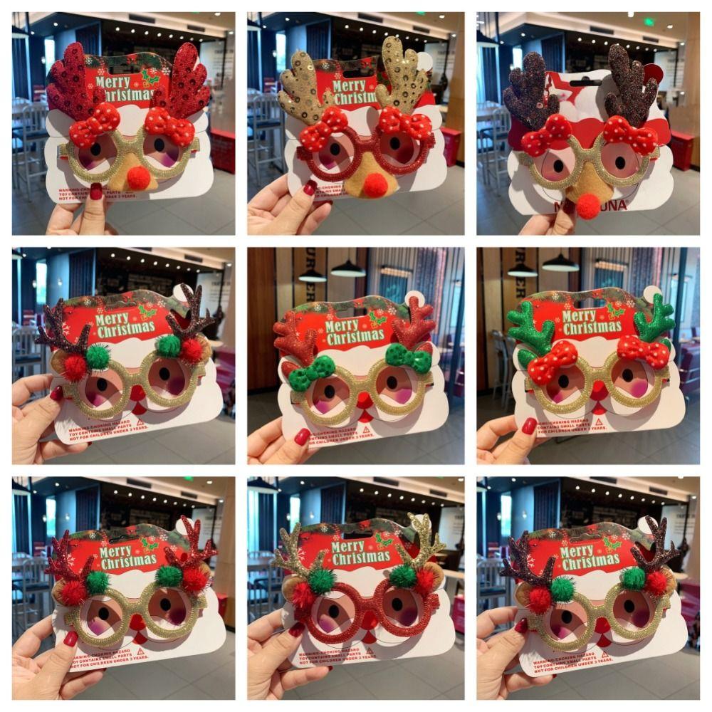 Handmade Christmas Glasses Frame Sequin Elk Antlers Glasses Frame  Masquerade Party