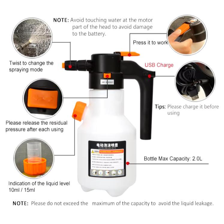 2L Electric snow foam bottle/Car snow foam sprayer/Pressure foaming bottle/Car wash bottle