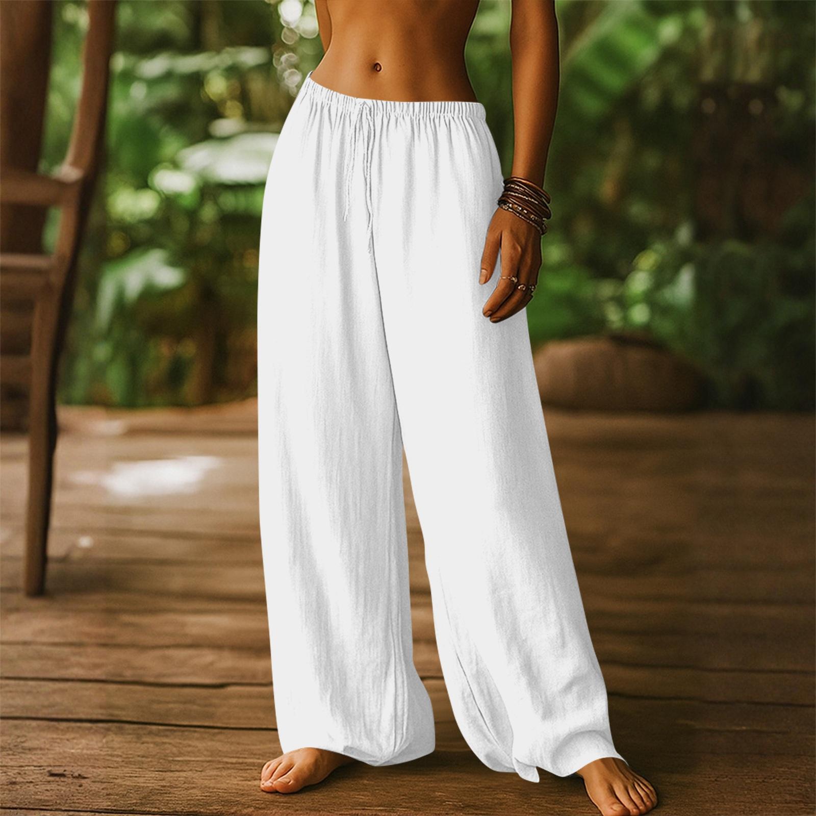 

Women s Fashion Color Pocket Elastic Waist Versatile Cotton-Linen Casual Sport Leggings XL білий