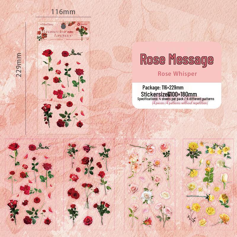 Flower Language Series PET Stickers – 6 Styles for Scrapbooking and Decoration