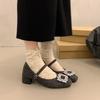 Französisches Temperament quadratischer Kopf Strass Licht Luxus Ein-Wort-Riemen Samt Mary Jane Schuhe Damen Wollschuhe Damen Winterbekleidung Einzelne Schuhe