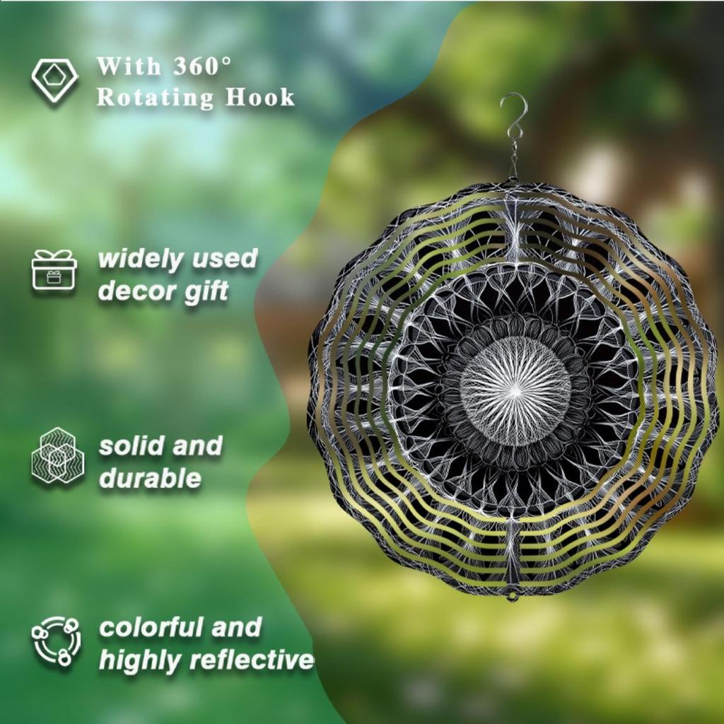 Czarno-biały metalowy wiatraczek 2D do ogrodu, dekoracja zewnętrzna, nowoczesny okrągły design, prezent świąteczny dla mężczyzn, kobiet, na podwórko domowe