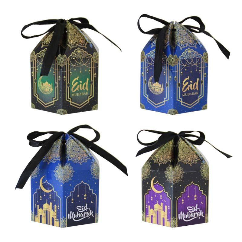 10Pcs Eid Mubarak Candy Box Cookie Snack  Gift Packaging Boxes Bag 2024 Ramadan Kareem Muslim Festival Party Decoration Supplies