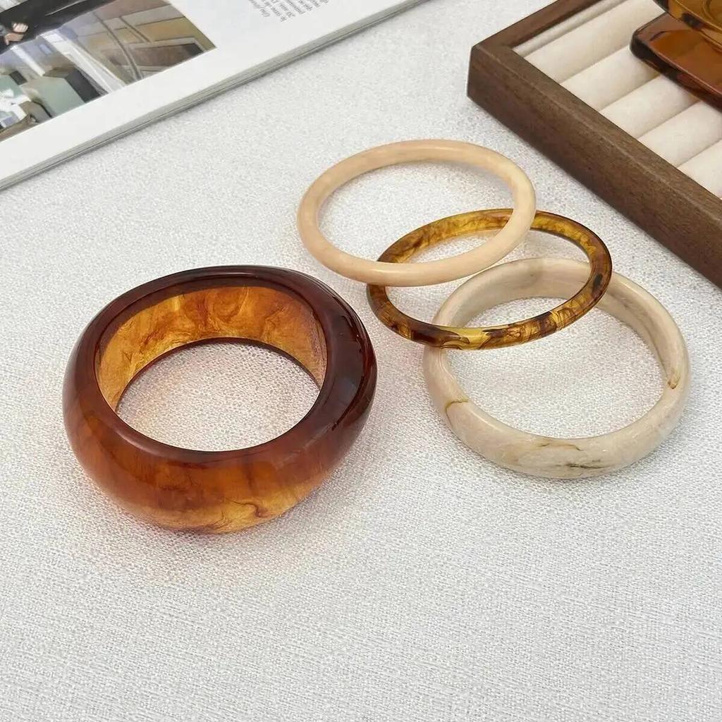 SHIXIN 4 Styles Orange Beige Thick Resin Acrylic Round Bangle Bracelet for Women Vintage Elegant Smooth Geometric Charm Bangles