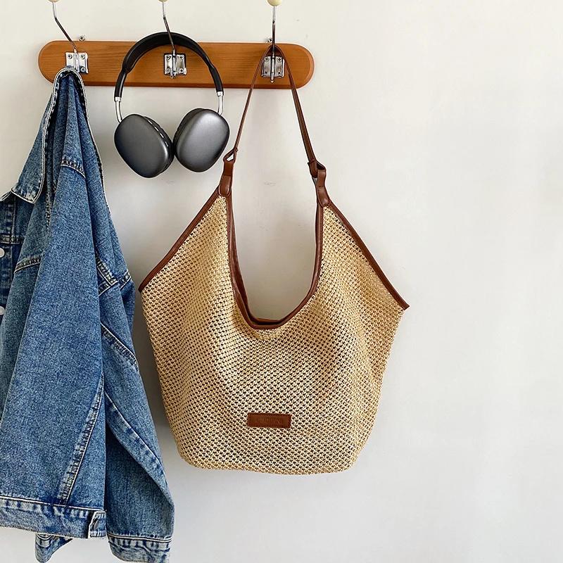 

Соломенная сумка через плечо для женщин, летняя дорожная сумка большой вместимости, сумка под мышкой