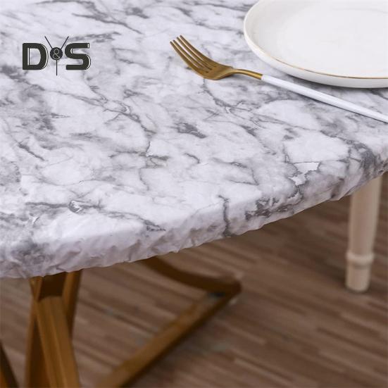 Față de masă rotundă impermeabilă cu margini elastice, model marmură, față de masă ajustată pentru casă, decor pentru petrecere de cină, protecție masă