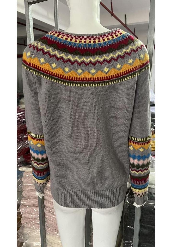 New Women's Color-Block Round Neck Loose Fashion Sweater