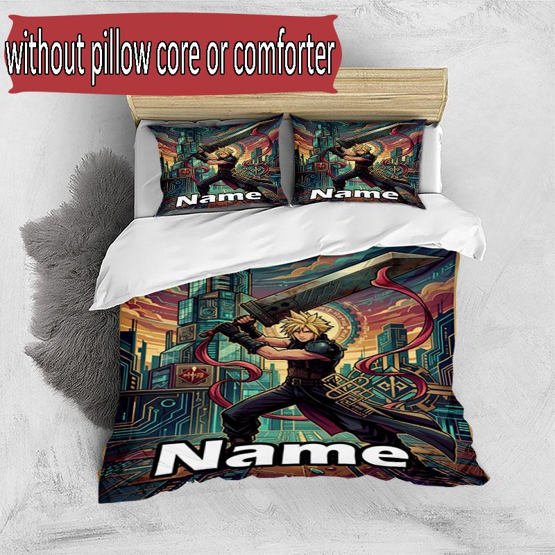 3pcs Duvet Cover Set (1*Duvet Cover + 2*Pillowcase, Without Core), Custom Name Final Fantasy Pattern Bedding Set, Home Bedroom Decor Gift