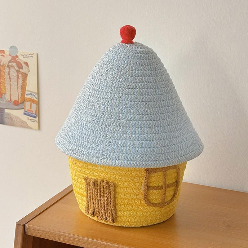Woven Storage Basket with Lid for Bedroom Snacks and Sundries