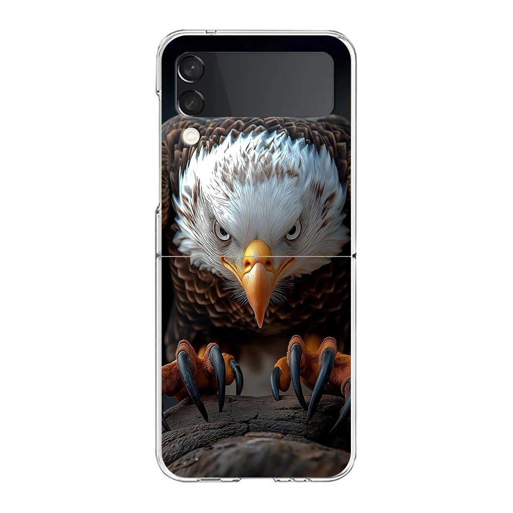 Phone Cover For Samsung Galaxy Z Flip 7 6 5 4 Case Transparent For Samsung Z Flip 3 Hard PC Foldable Bag Eagle Hawk Bird Pattern
