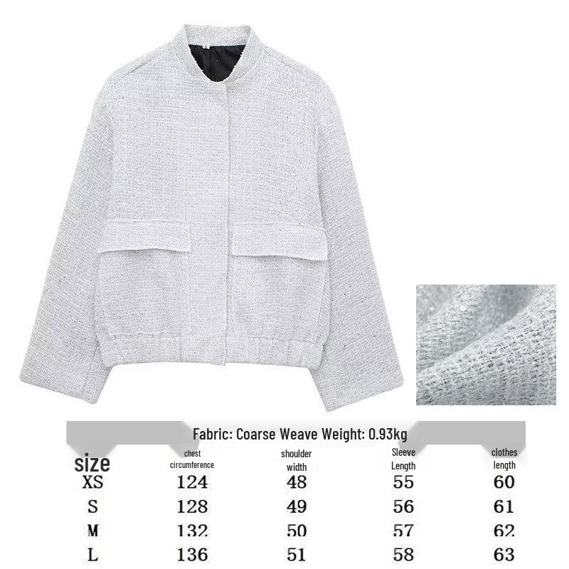 

Sequin Jacket - Spring 2025 Cross-Border Textured Loose Coat with Stand-Up Collar and Large Pockets Medium