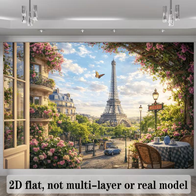 2D Paris Eiffel Tower Floral Backdrop for Event Decoration