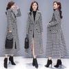 Houndstooth Plaid Woolen Coat for Women Mid Length Slim Fit Winter Warm Coat