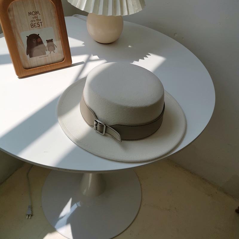 Vintage Woolen Hat British Hat Wide Brim Flat Top Top Top Top Hat Versatile Autumn and Winter Hat Trendy Sun Hat Felt Hat