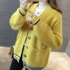 Color Button Knitted Cardigan for Women, Foreign Versatile and Contrasting Colors V-neck Large-size Sweater Cardigan for Women, Loose and Lazy Women