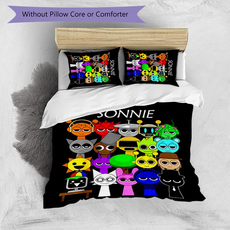 Set de așternut cu 3 piese, tematic Sprunki, cu nume personalizat, închidere cu nasturi, include 1 față de pilotă și 2 fețe de pernă, pentru toate anotimpurile, Decor dormitor