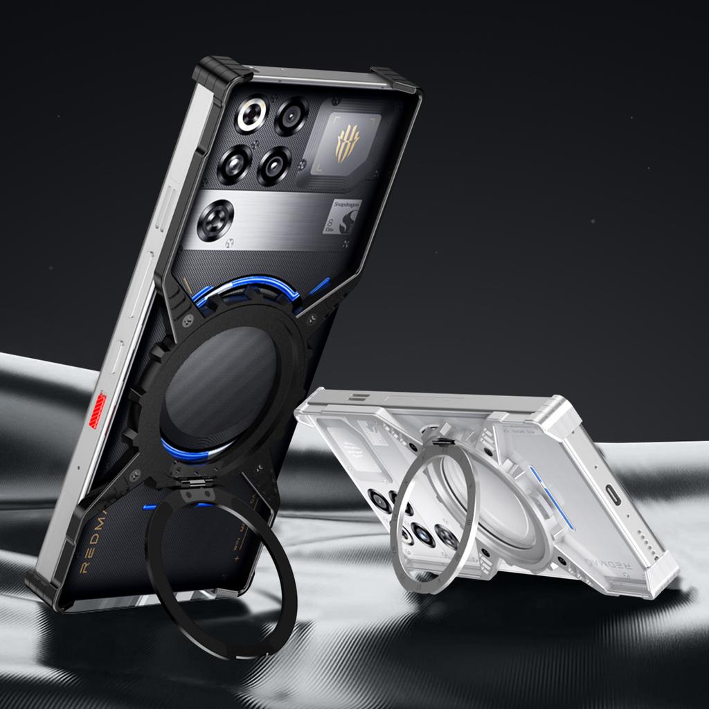 Für ZTE nubia RedMagic 11 Pro 5G/11 Pro+ 5G Hülle Leuchtender Magnetischer Ständer Aluminiumlegierung + PC Stoßfänger Handyhülle Wärmeableitung