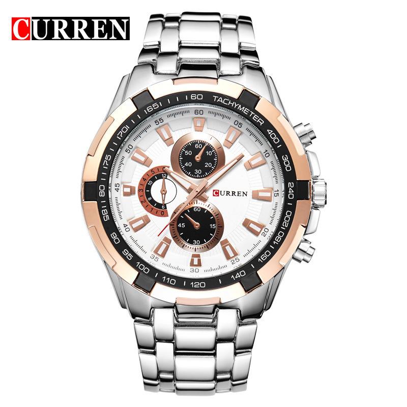 CURREN Fashion Three Eyes Men's Watch Business Steel Band Quartz Watch