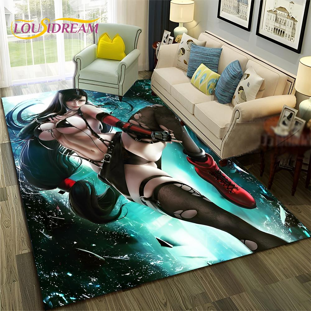 Game Cartoon Sexy Lace Girl Tifa Aerith Carpet Rug for Home Living Room Bedroom Sofa Doormat Decor,Area Rug Non-slip Floor Mat