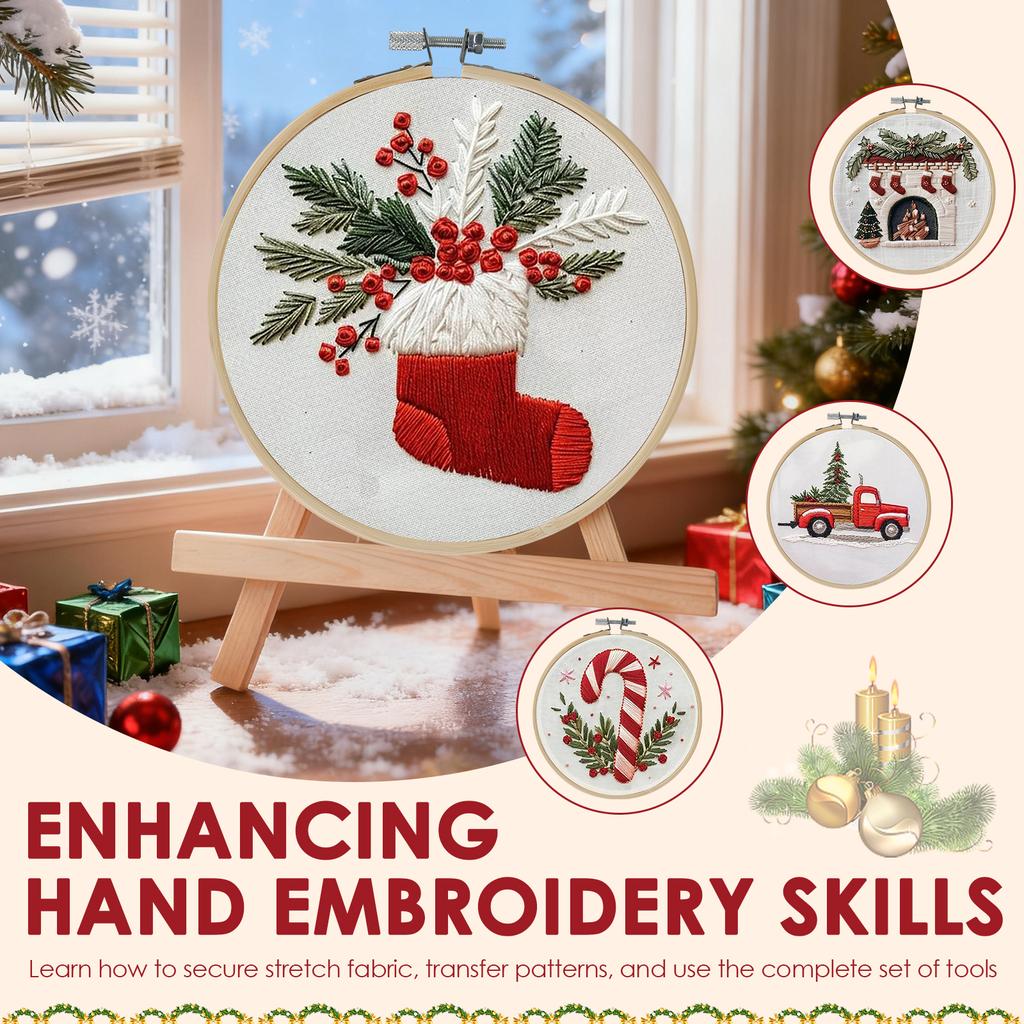 Christmas DIY Embroidery Kit Wreath Printed Pattern Cross Stitch Set Handmade Sewing Art Craft Kit for Beginners Adults Needlewo